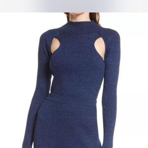 Women's Long Sleeve Cutout Knit Top - Blue